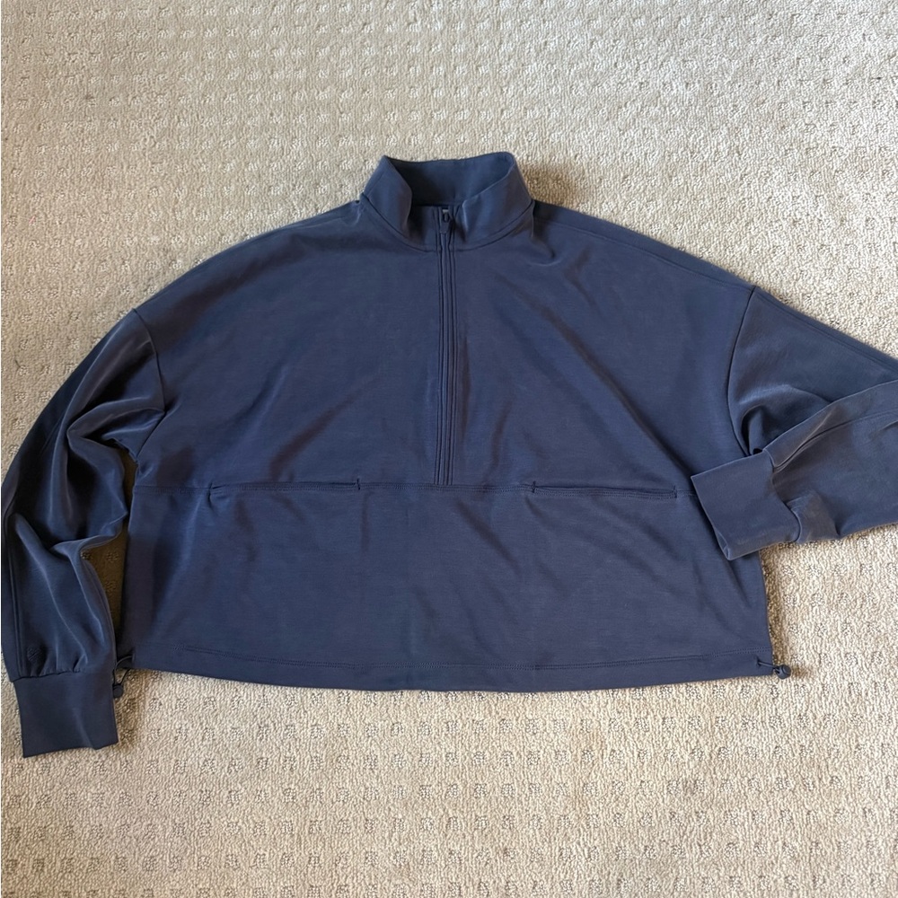 Women’s Flex workout Zip-Up  in Deep Blue and cinches at sides